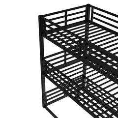 Bellemave® Metal Triple Bunk Bed with Full - Length Guardrails, Twin Over Twin Over Twin Bunk Bed for 3, Noise - Reduced & Multifunctional, Metal Black - Bellemave