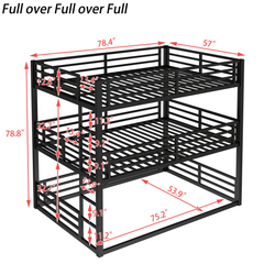 Bellemave® Metal Triple Bunk Bed with Full - Length Guardrails, Twin Over Twin Over Twin Bunk Bed for 3, Noise - Reduced & Multifunctional, Metal Black - Bellemave