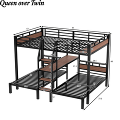 Bellemave® Metal Triple Bunk Bed with Shelf, Storage Stairs & Safety Guardrails, Black - Bellemave