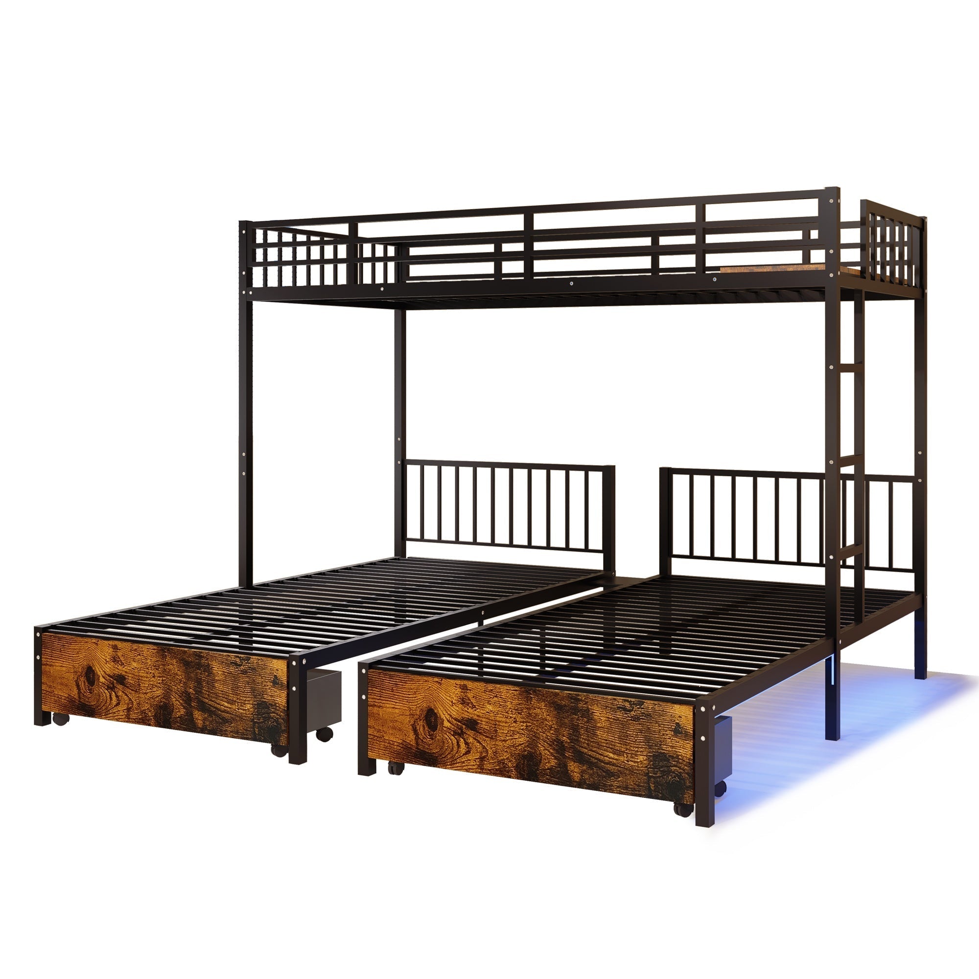 Bellemave® Metal Triple Bunk Bed with Storage Drawers & Ladder, Detachable Twin Bunk Beds with LED Lights & Charging Station, No Box Spring Needed - Bellemave