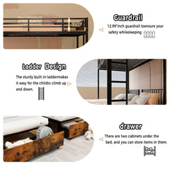 Bellemave® Metal Triple Bunk Bed with Storage Drawers & Ladder, Detachable Twin Bunk Beds with LED Lights & Charging Station, No Box Spring Needed - Bellemave