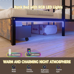 Bellemave® Metal Triple Bunk Bed with Storage Drawers & Ladder, Detachable Twin Bunk Beds with LED Lights & Charging Station, No Box Spring Needed - Bellemave