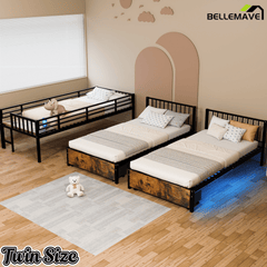 Bellemave® Metal Triple Bunk Bed with Storage Drawers & Ladder, Detachable Twin Bunk Beds with LED Lights & Charging Station, No Box Spring Needed - Bellemave
