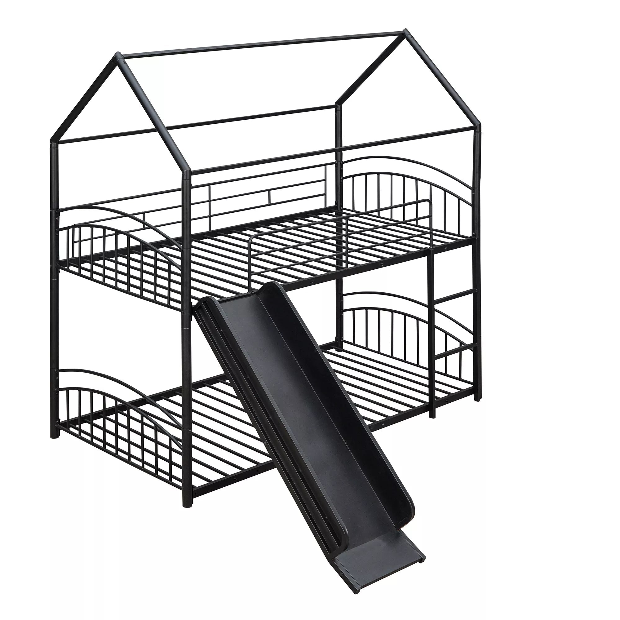 Bellemave® Metal Twin over Twin House Bunk Bed with Slide & Built-in Ladder for Kids - Bellemave