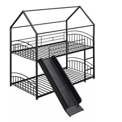 Bellemave® Metal Twin over Twin House Bunk Bed with Slide & Built-in Ladder for Kids - Bellemave