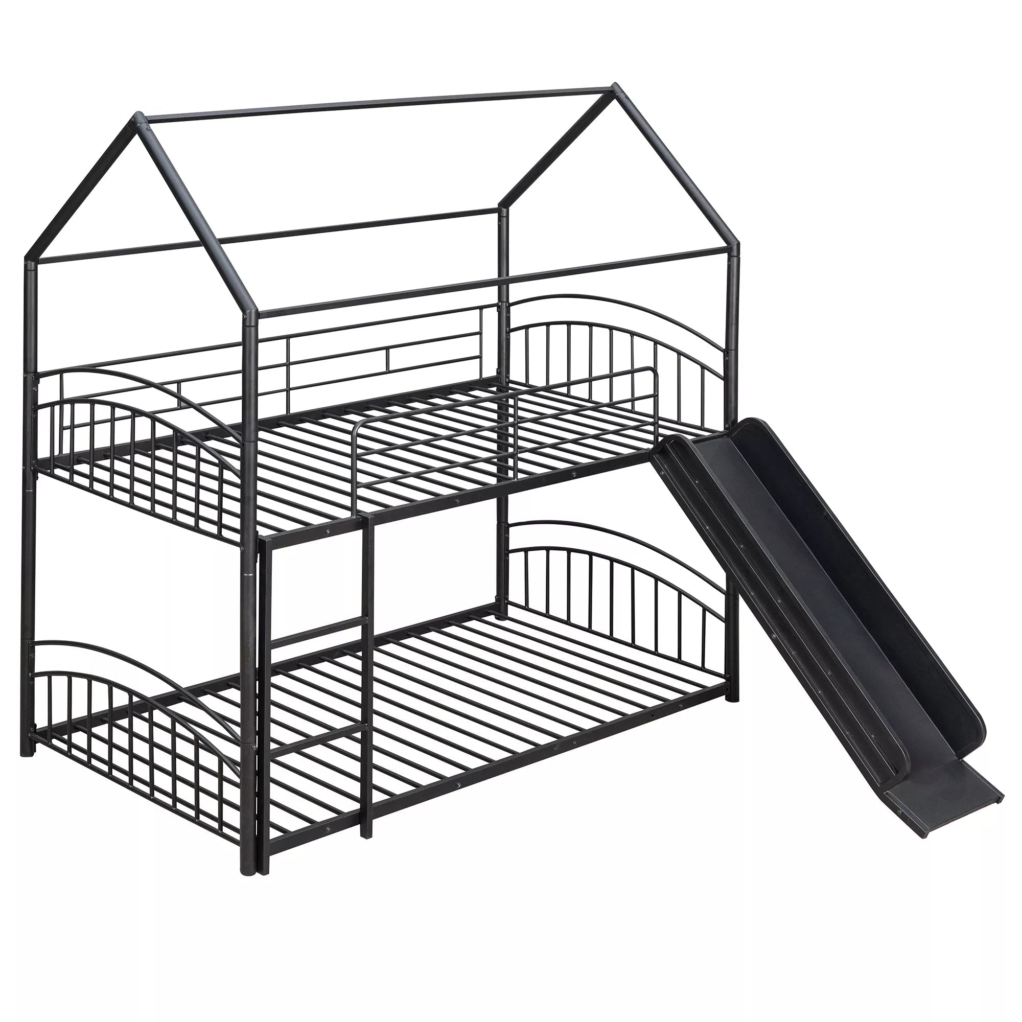 Bellemave® Metal Twin over Twin House Bunk Bed with Slide & Built-in Ladder for Kids - Bellemave