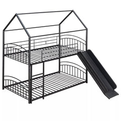 Bellemave® Metal Twin over Twin House Bunk Bed with Slide & Built-in Ladder for Kids - Bellemave