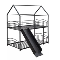 Bellemave® Metal Twin over Twin House Bunk Bed with Slide & Built-in Ladder for Kids - Bellemave