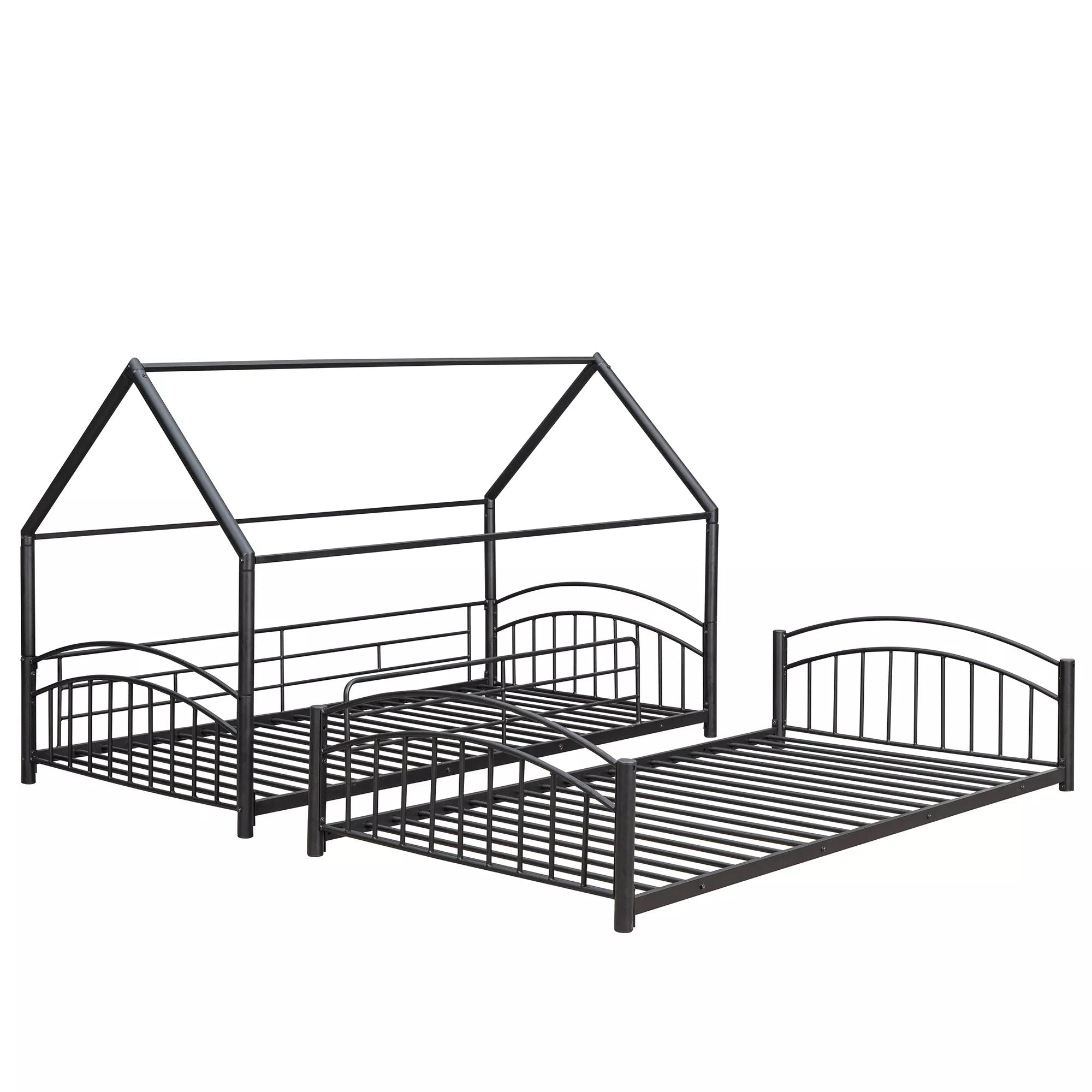 Bellemave® Metal Twin over Twin House Bunk Bed with Slide & Built-in Ladder for Kids - Bellemave