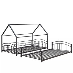 Bellemave® Metal Twin over Twin House Bunk Bed with Slide & Built-in Ladder for Kids - Bellemave