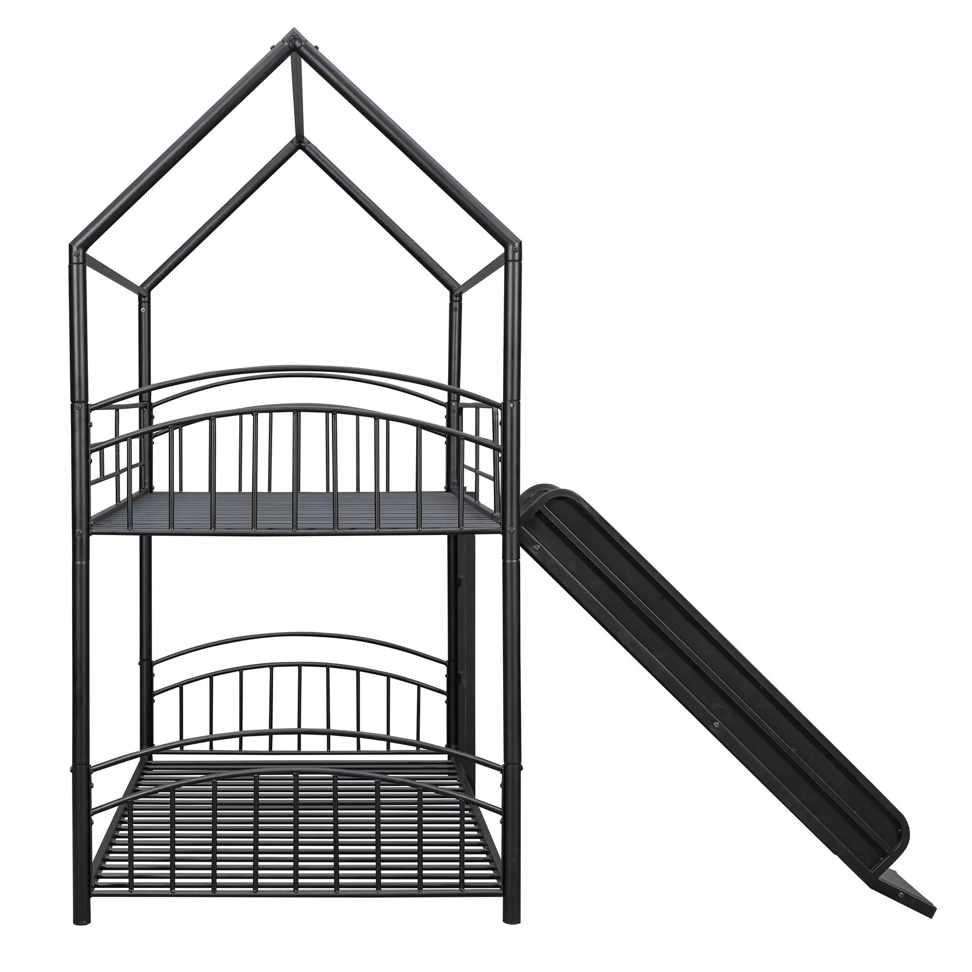 Bellemave® Metal Twin over Twin House Bunk Bed with Slide & Built-in Ladder for Kids - Bellemave