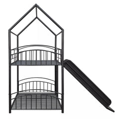 Bellemave® Metal Twin over Twin House Bunk Bed with Slide & Built-in Ladder for Kids - Bellemave