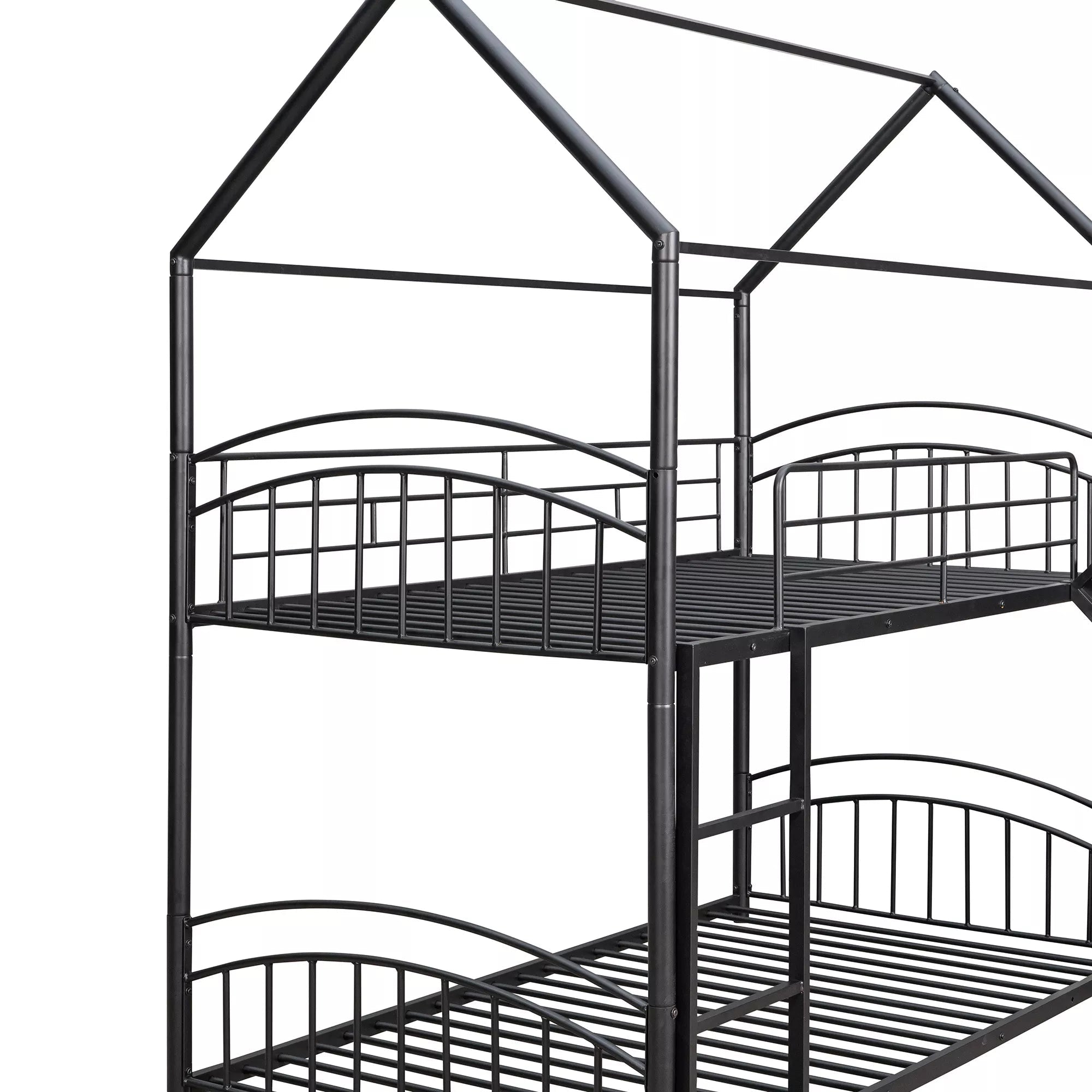Bellemave® Metal Twin over Twin House Bunk Bed with Slide & Built-in Ladder for Kids - Bellemave