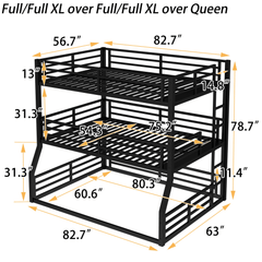 Bellemave® Metal Twin Over Twin Over Full Triple Bunk Bed with Full - Length Guardrails for 3, Noise - Reduced & Multifunctional, White - Bellemave