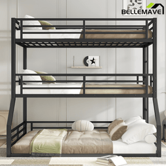 Bellemave® Metal Twin Over Twin Over Full Triple Bunk Bed with Full - Length Guardrails for 3, Noise - Reduced & Multifunctional, White - Bellemave