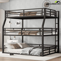 Bellemave® Metal Twin Over Twin Over Full Triple Bunk Bed with Full - Length Guardrails for 3, Noise - Reduced & Multifunctional, White - Bellemave
