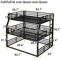 Bellemave® Metal Twin Over Twin Over Full Triple Bunk Bed with Full - Length Guardrails for 3, Noise - Reduced & Multifunctional, White - Bellemave