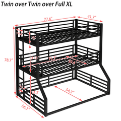 Bellemave® Metal Twin Over Twin Over Full Triple Bunk Bed with Full - Length Guardrails for 3, Noise - Reduced & Multifunctional, White - Bellemave