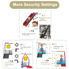 Bellemave® Metal Twin Size House Loft Bed with Slide & Curtain Set,Low Loft Bed Frame with Pennant Banner Flag & Star Stickers, Kids Loft Bed with Slide - Bellemave