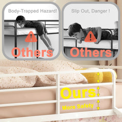 Bellemave® Metal Twin Size House Loft Bed with Slide & Curtain Set,Low Loft Bed Frame with Pennant Banner Flag & Star Stickers, Kids Loft Bed with Slide - Bellemave