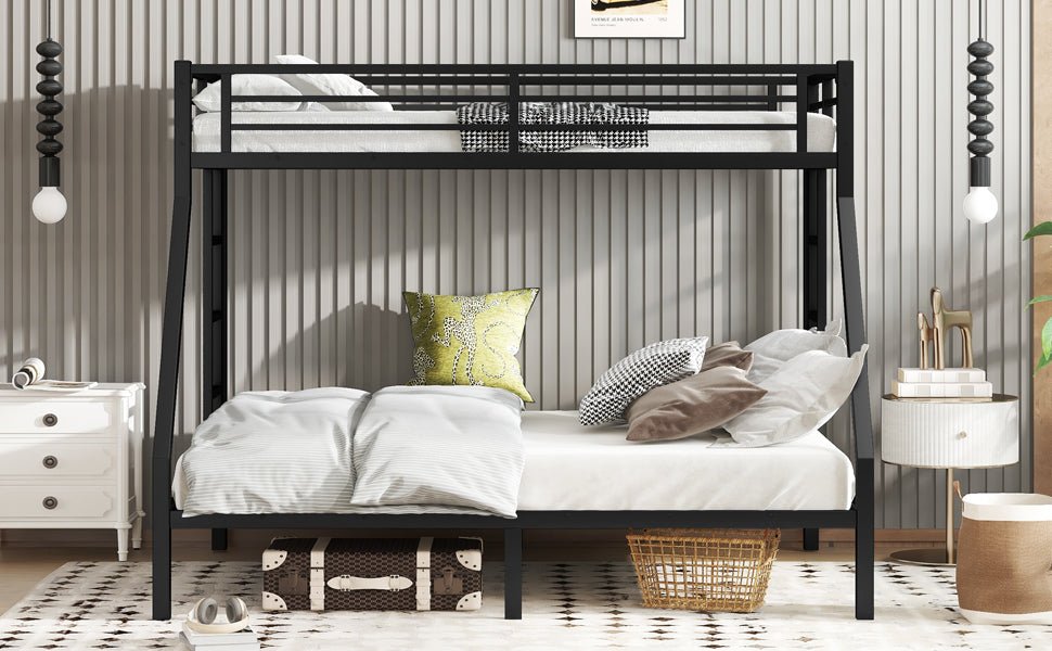 Bellemave Metal Twin XL Over Queen Bunk Bed for Adults/Kids,Heavy Duty Adults Bunk Beds with Guardrail & Ladders,Twin XL Over Queen Size Bunk Beds for Teens,Black - Bellemave