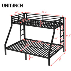 Bellemave Metal Twin XL Over Queen Bunk Bed for Adults/Kids,Heavy Duty Adults Bunk Beds with Guardrail & Ladders,Twin XL Over Queen Size Bunk Beds for Teens,Black - Bellemave