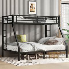 Bellemave Metal Twin XL Over Queen Bunk Bed for Adults/Kids,Heavy Duty Adults Bunk Beds with Guardrail & Ladders,Twin XL Over Queen Size Bunk Beds for Teens,Black - Bellemave