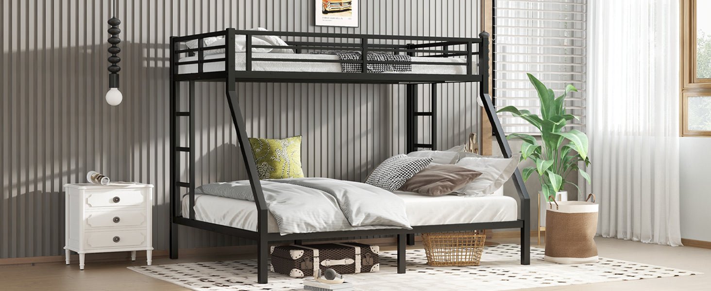 Bellemave Metal Twin XL Over Queen Bunk Bed for Adults/Kids,Heavy Duty Adults Bunk Beds with Guardrail & Ladders,Twin XL Over Queen Size Bunk Beds for Teens,Black - Bellemave