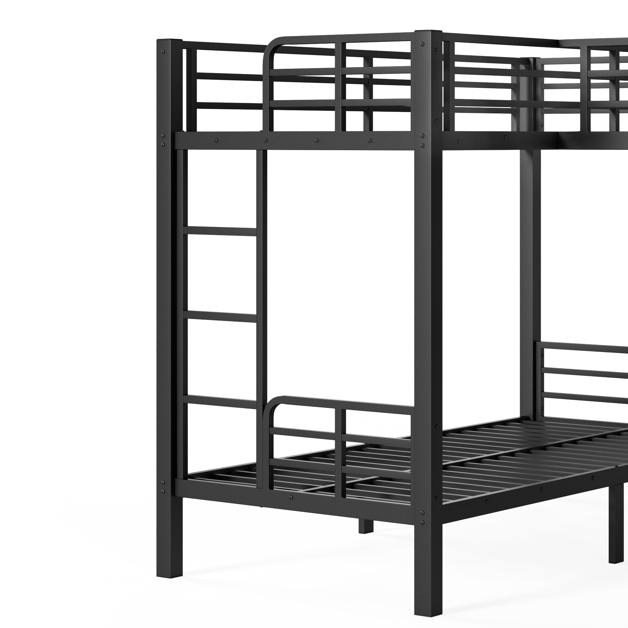Bellemave® Metal Twin XL Over Twin XL Bunk Bed with Full Loft Bed, Heavy Duty L - Shaped Triple Bunk Bed Frame with Wardrobe, Desk & Storage Shelves for 3 Kids,Black - Bellemave