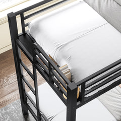 Bellemave® Metal Twin XL Over Twin XL Bunk Bed with Full Loft Bed, Heavy Duty L - Shaped Triple Bunk Bed Frame with Wardrobe, Desk & Storage Shelves for 3 Kids,Black - Bellemave