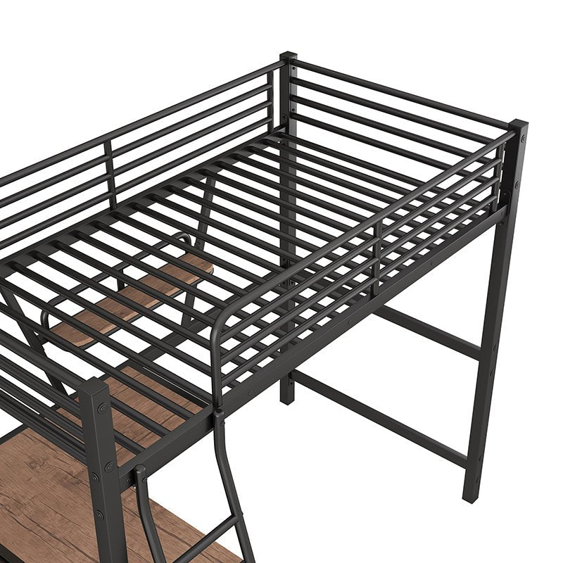 Bellemave® Metal&MDF High Loft Bed with Desk and Shelf - Bellemave