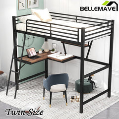 Bellemave® Metal&MDF High Loft Bed with Desk and Shelf - Bellemave