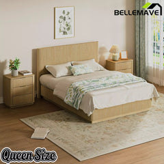 Bellemave® Mid Century Modern Bed Frame, Fluted Platform Bed Frame with Headboard, Wood & Steel Platform Beds with LED Lights, Heavy Metal Frame Support - Bellemave