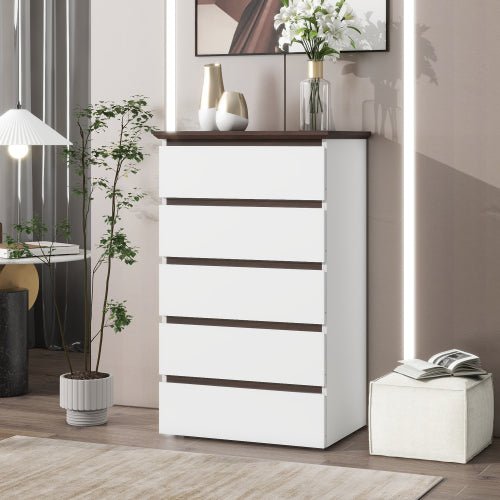 Bellemave® Mid Century Modern Dresser with 5 Drawers and Wood Color Top - Bellemave