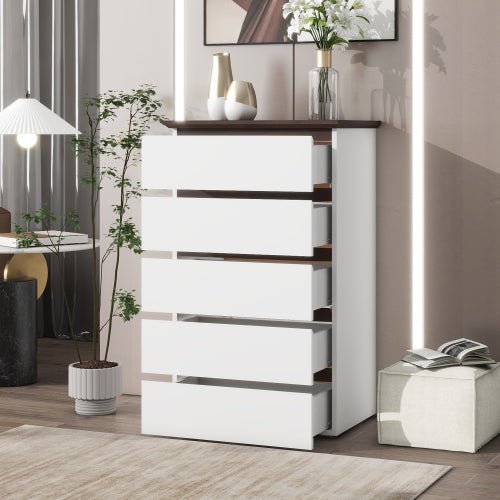 Bellemave® Mid Century Modern Dresser with 5 Drawers and Wood Color Top - Bellemave