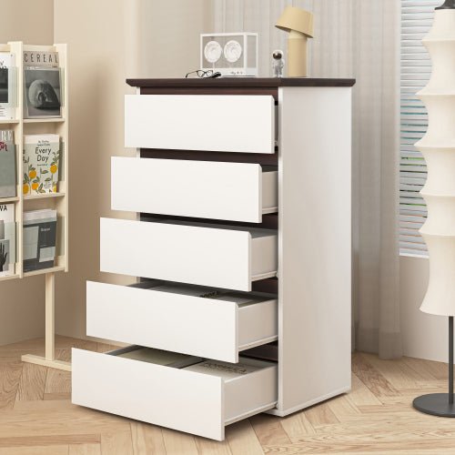 Bellemave® Mid Century Modern Dresser with 5 Drawers and Wood Color Top - Bellemave