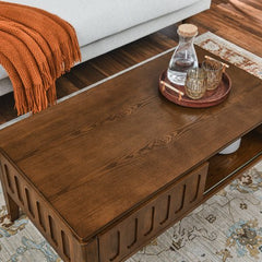 Bellemave® Mid Century Modern Fluted Coffee Table with Storage Sliding Door & Solid Wood Leg - Bellemave