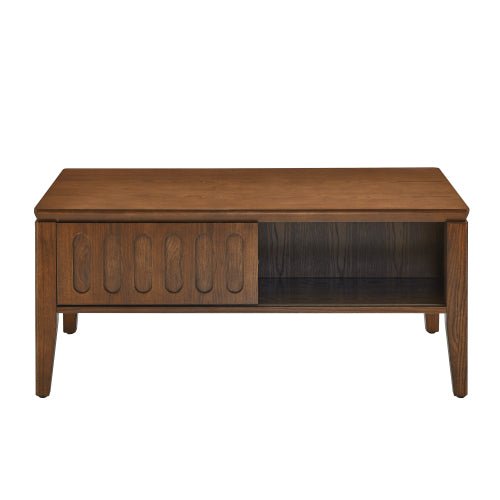 Bellemave® Mid Century Modern Fluted Coffee Table with Storage Sliding Door & Solid Wood Leg - Bellemave
