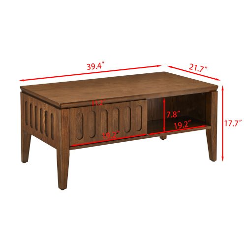 Bellemave® Mid Century Modern Fluted Coffee Table with Storage Sliding Door & Solid Wood Leg - Bellemave