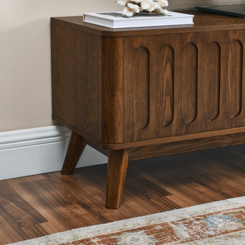 Bellemave® Mid Century Modern Fluted TV Stand with 2 Door & 1 Drawer & Solid Wood Leg - Bellemave