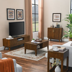 Bellemave® Mid Century Modern Fluted TV Stand with 2 Door & 1 Drawer & Solid Wood Leg - Bellemave