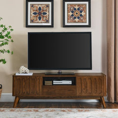 Bellemave® Mid Century Modern Fluted TV Stand with 2 Door & 1 Drawer & Solid Wood Leg - Bellemave