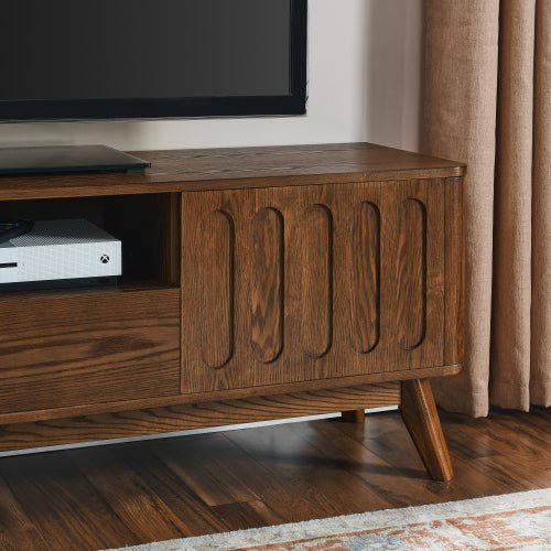 Bellemave® Mid Century Modern Fluted TV Stand with 2 Door & 1 Drawer & Solid Wood Leg - Bellemave