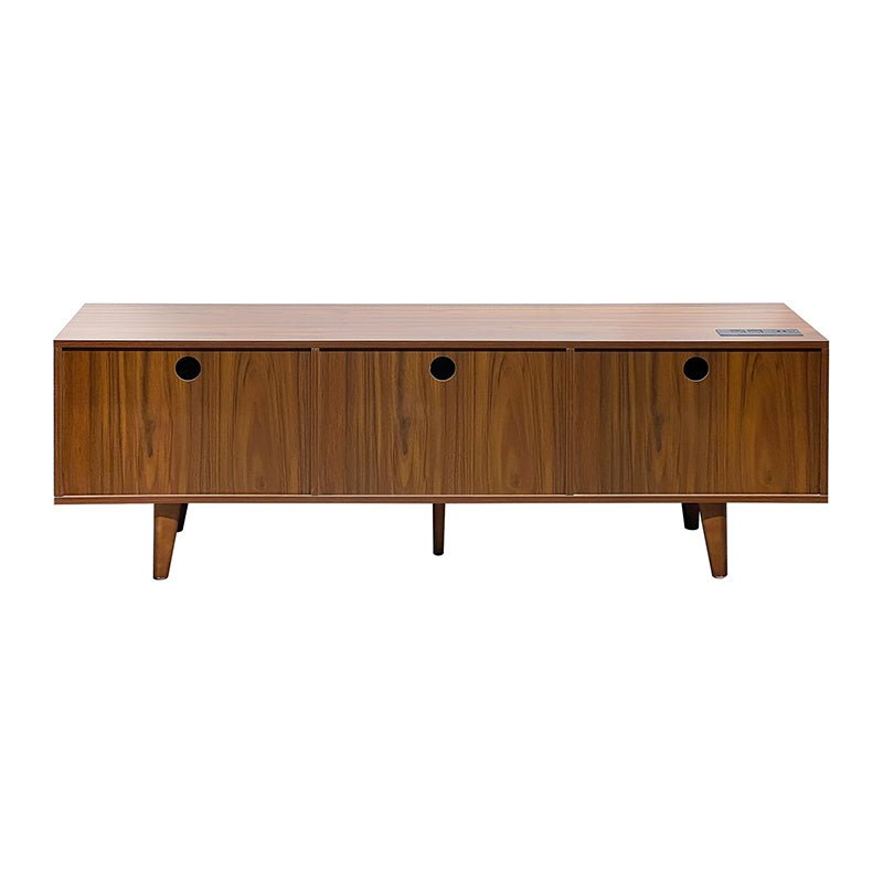 Bellemave® Mid Century Modern Rattan TV Stand with Solid Wood Feet & Rattan Cabinet Doors - Bellemave