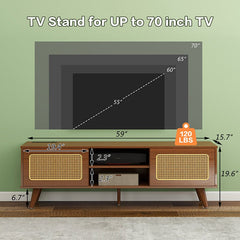 Bellemave® Mid Century Modern Rattan TV Stand with Solid Wood Feet & Rattan Cabinet Doors - Bellemave