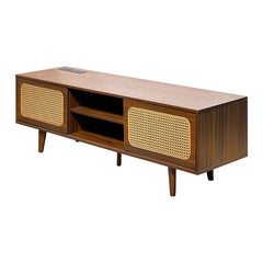 Bellemave® Mid Century Modern Rattan TV Stand with Solid Wood Feet & Rattan Cabinet Doors - Bellemave
