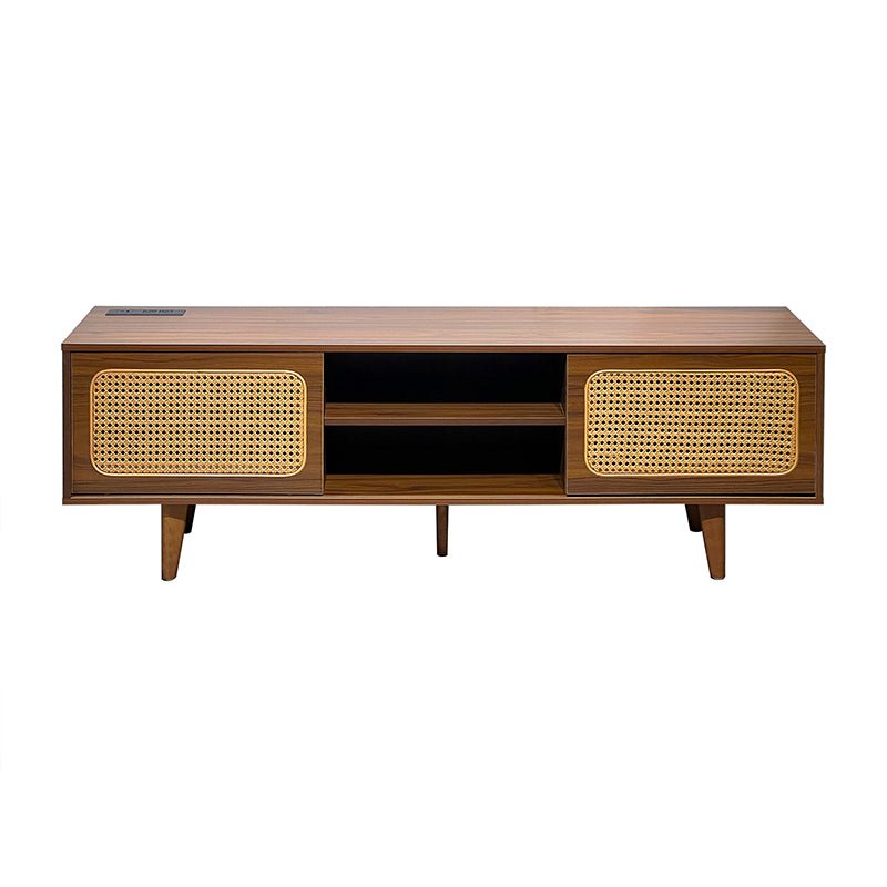 Bellemave® Mid Century Modern Rattan TV Stand with Solid Wood Feet & Rattan Cabinet Doors - Bellemave
