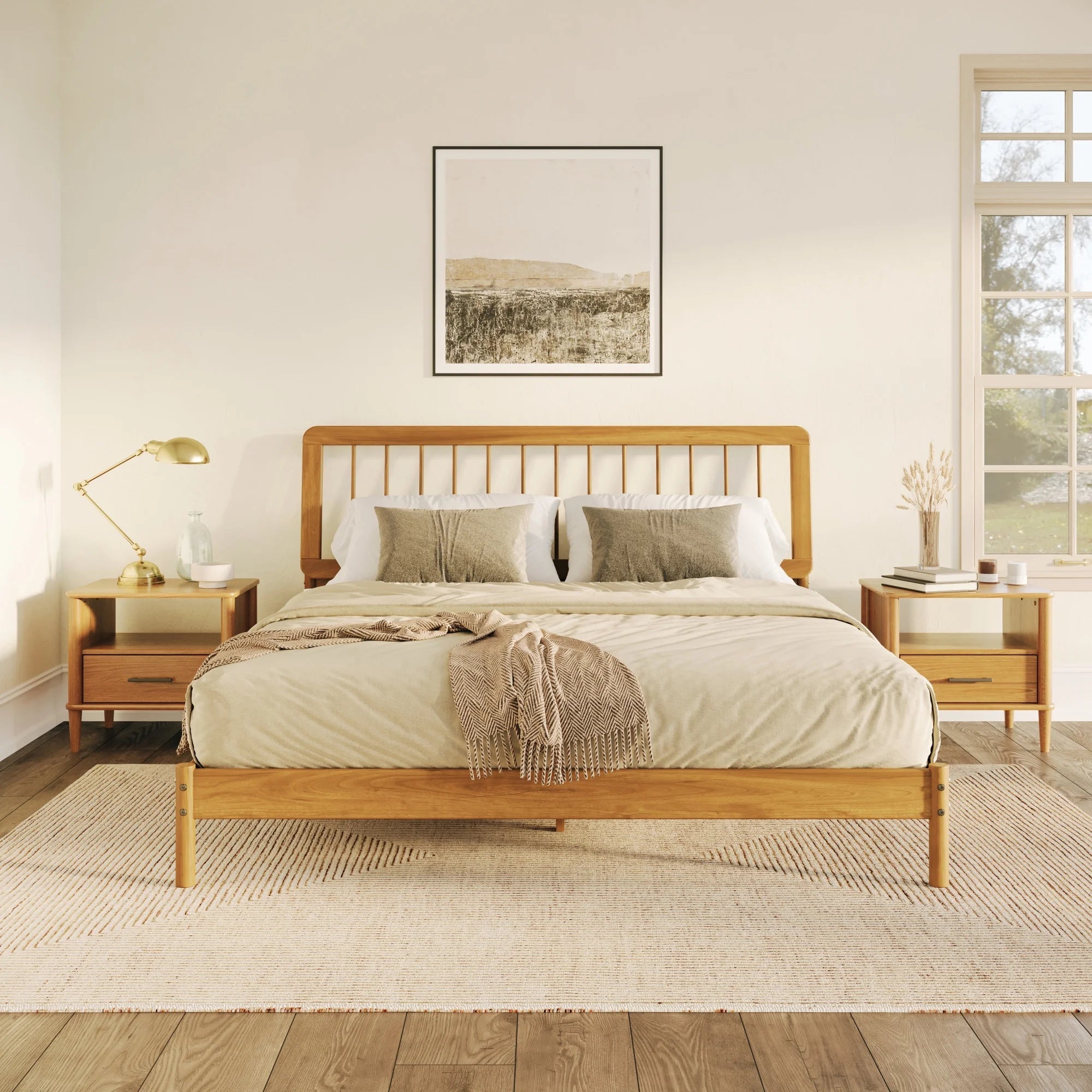 Bellemave® Mid - Century Modern Solid Wood Spindle Bed - Bellemave