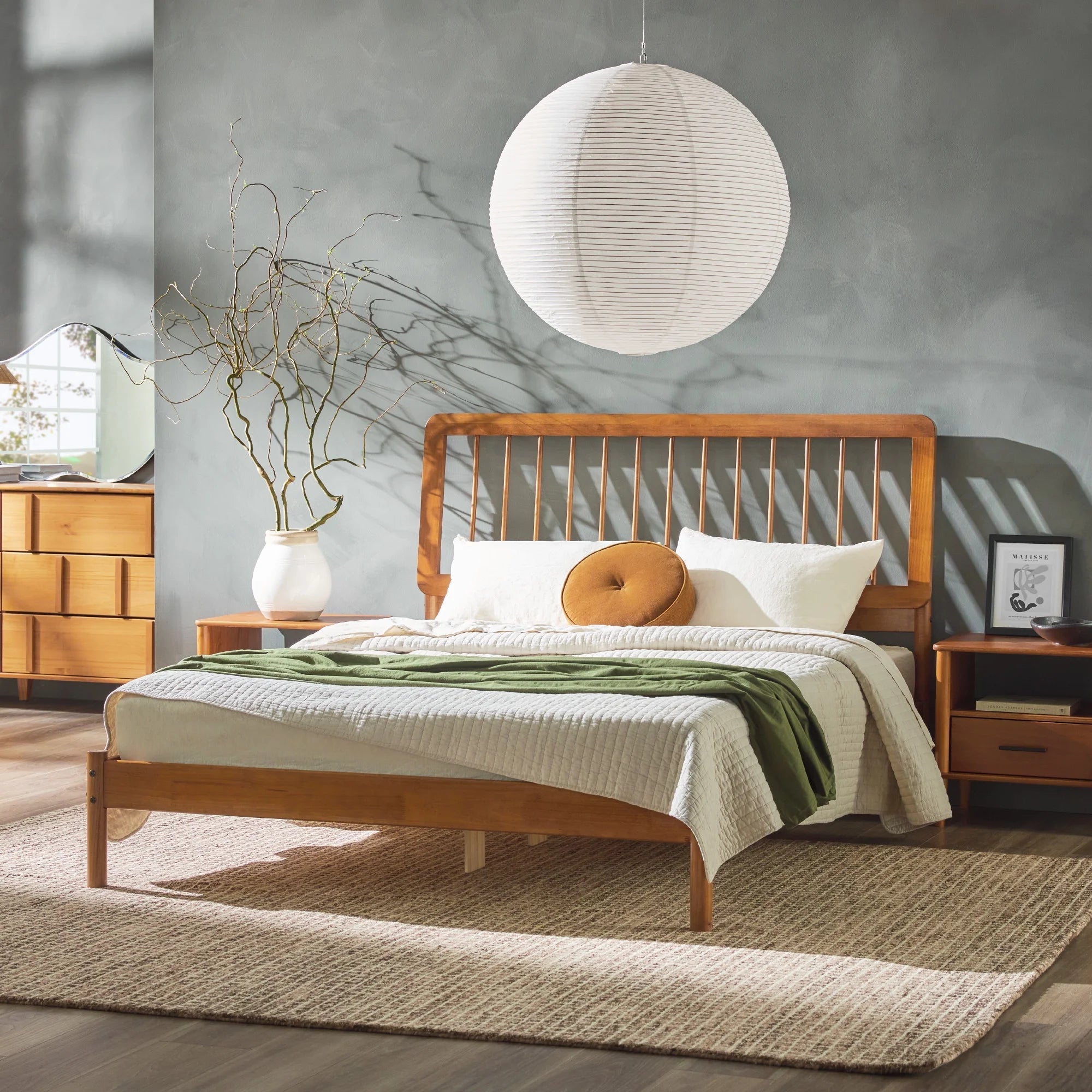Bellemave® Mid - Century Modern Solid Wood Spindle Bed - Bellemave