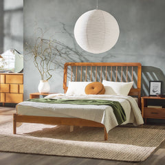 Bellemave® Mid - Century Modern Solid Wood Spindle Bed - Bellemave